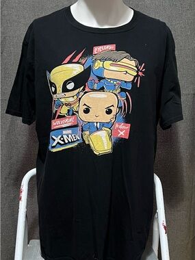 Marvel Mens Black X-Men Pop Graphic Tee with Yellow, Blue & Red Art